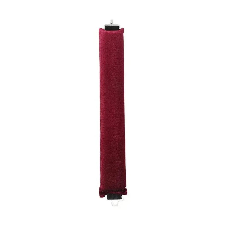 One burgundy heatless curling rod with a soft-touch fabric cover and metal end hooks