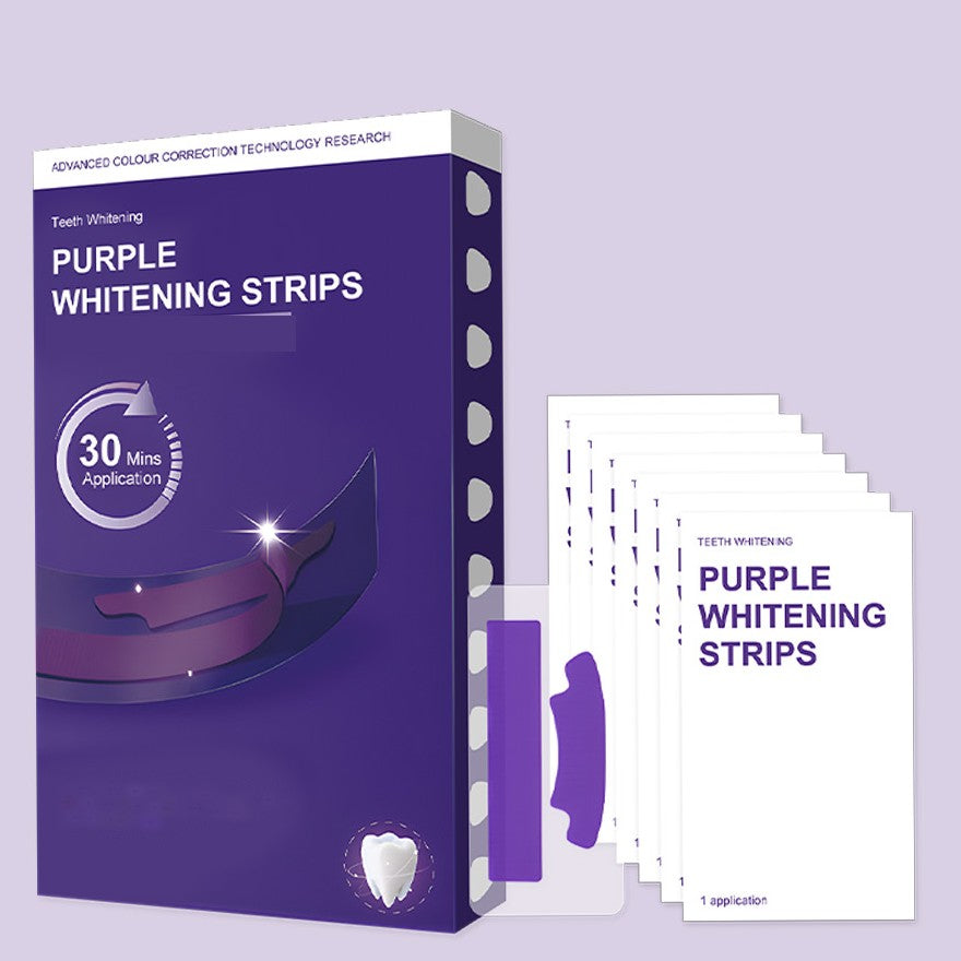 Purple PAP+ color-correcting strips box with individually wrapped strip pouches